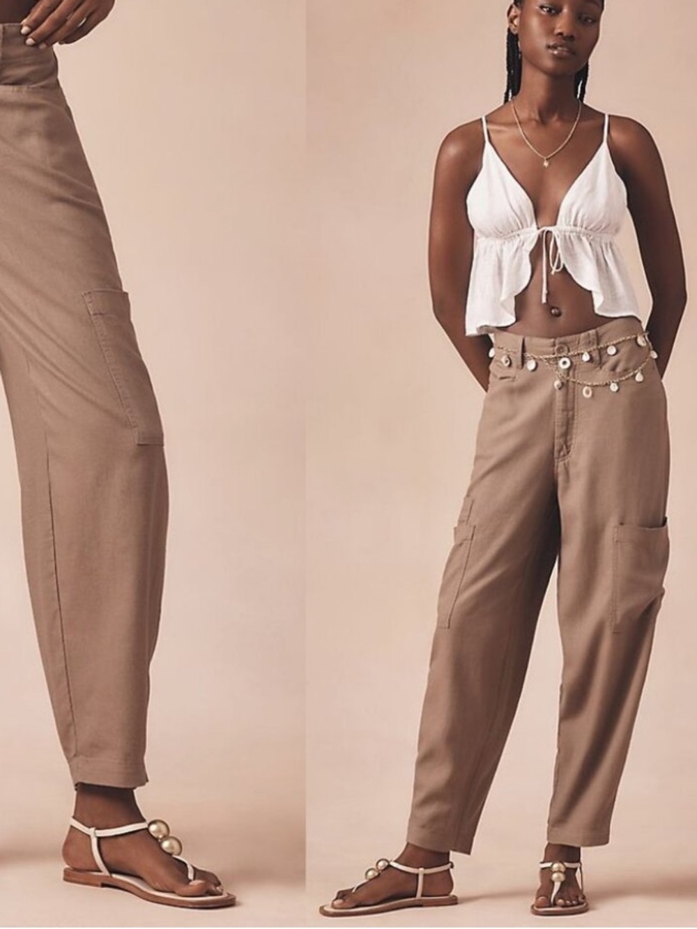 LE JEAN linen goldie balloon cargo pant in camel sz 26 crop barrel high rise